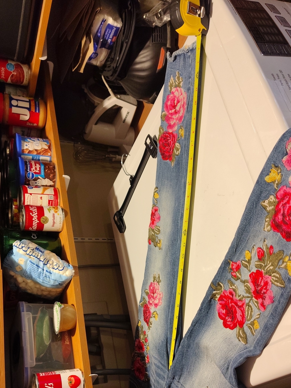 INC International Concepts Blue Skinny Jeans with Red & Pink Floral Embroidery - Picture 15 of 16
